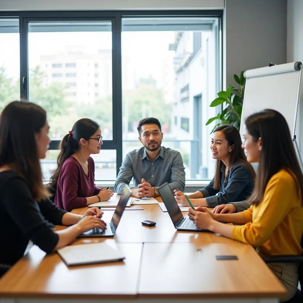 Team meeting in a modern Hanoi office