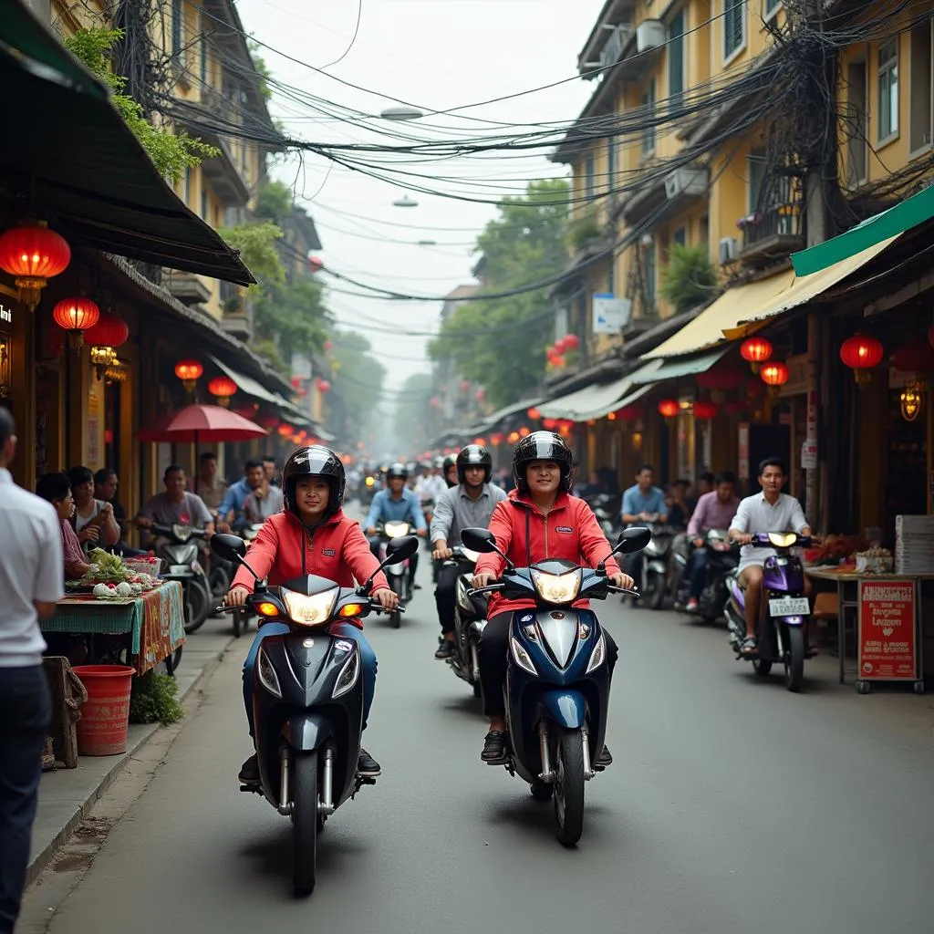 Busy street scene in Hanoi's Old Quarter