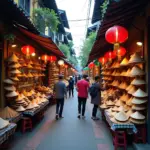 Shops selling conical hats in Hanoi's Old Quarter