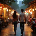 Couple Walking in Hanoi's Old Quarter