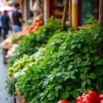 Fresh herbs at a market in Hanoi's Old Quarter