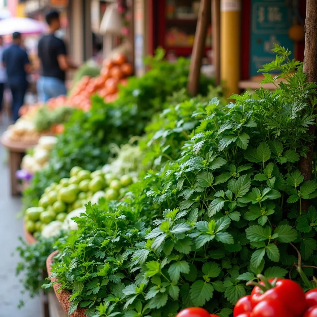 Fresh herbs at a market in Hanoi's Old Quarter