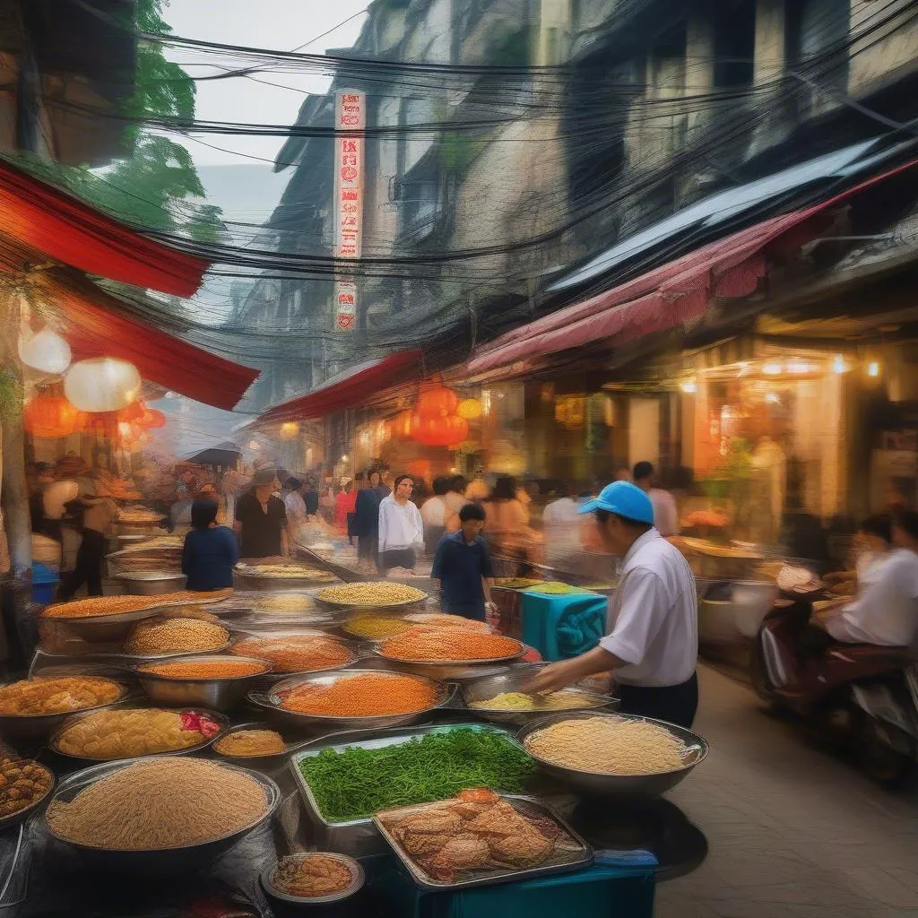 Street food vendors in Hanoi Old Quarter