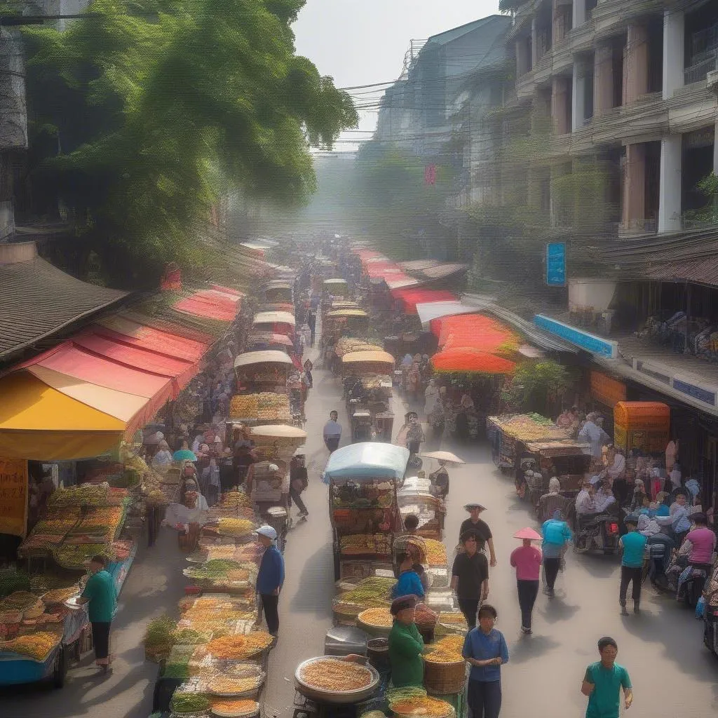 Enjoying delicious street food at the vibrant Old Quarter near Hoan Kiem Lake