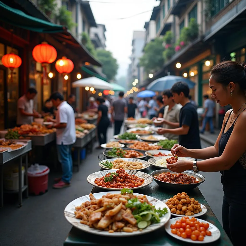 Hanoi Old Quarter bustling street food scene