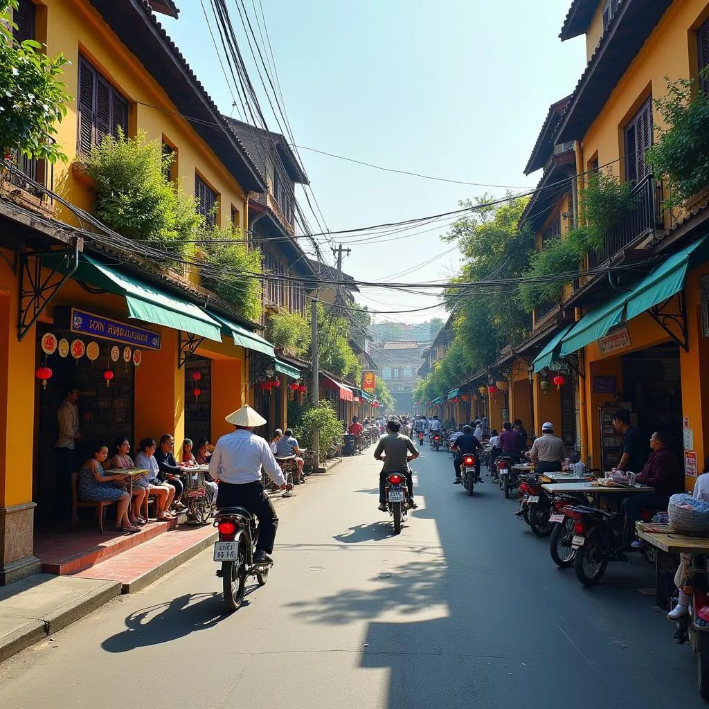 Peaceful street scene in Hanoi's Old Quarter