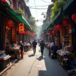 Bustling Street Scene in Hanoi's Old Quarter