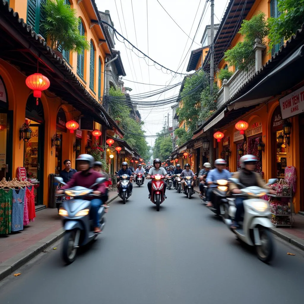 busy-street-in-hanoi-old-quarter-with-motorbikes-and-shops