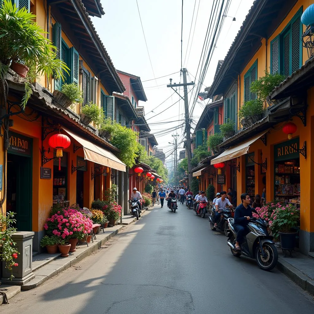 Bustling Street Scene in Hanoi's Old Quarter