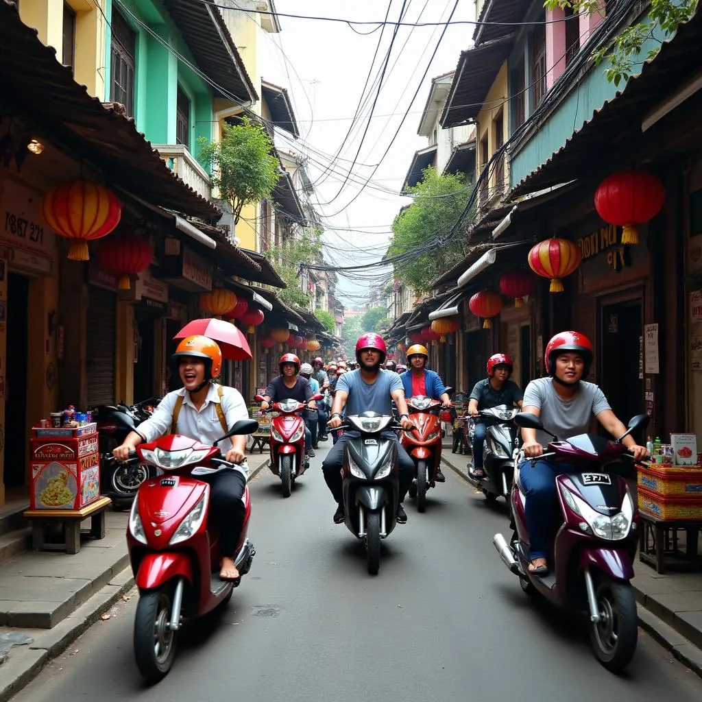 Busy streets of Hanoi Old Quarter