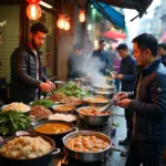 Hanoi street food stall serving Phá Lấu