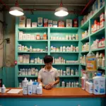 Hanoi Pharmacy Shelves Packed with Medications