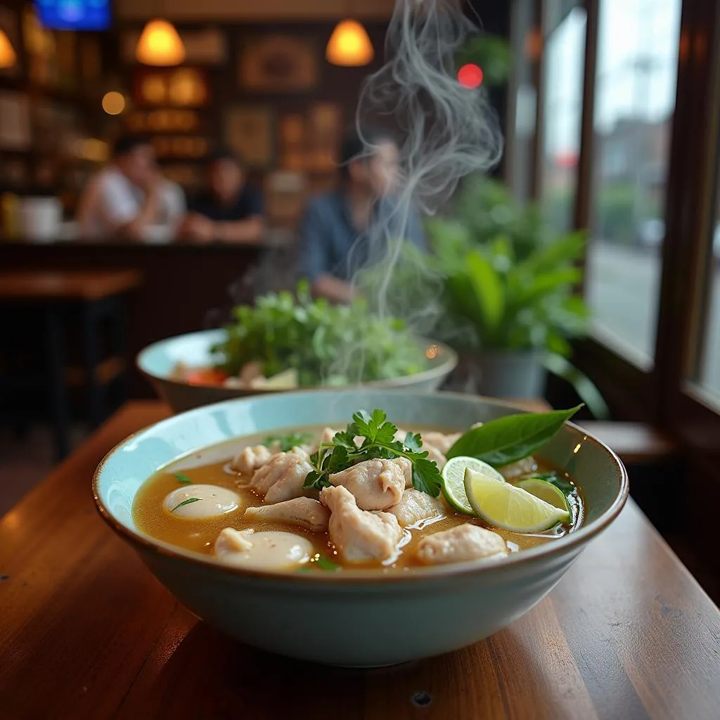 Steaming bowl of Pho in Hanoi