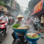 Hanoi street food vendor serving pho