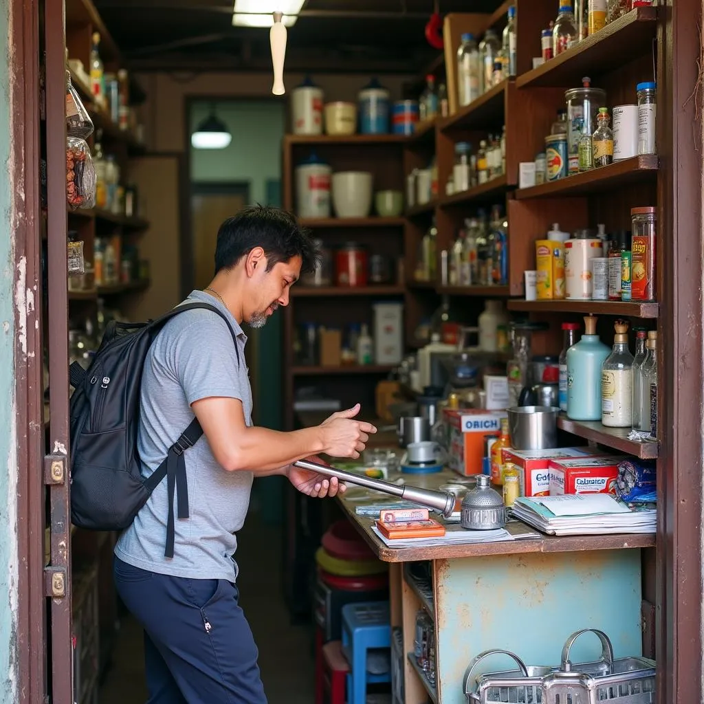 Buying a plunger in Hanoi Old Quarter