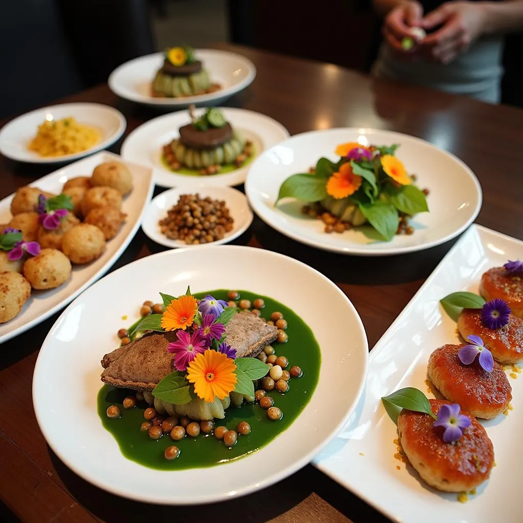 Restaurant Dishes Decorated with Flowers