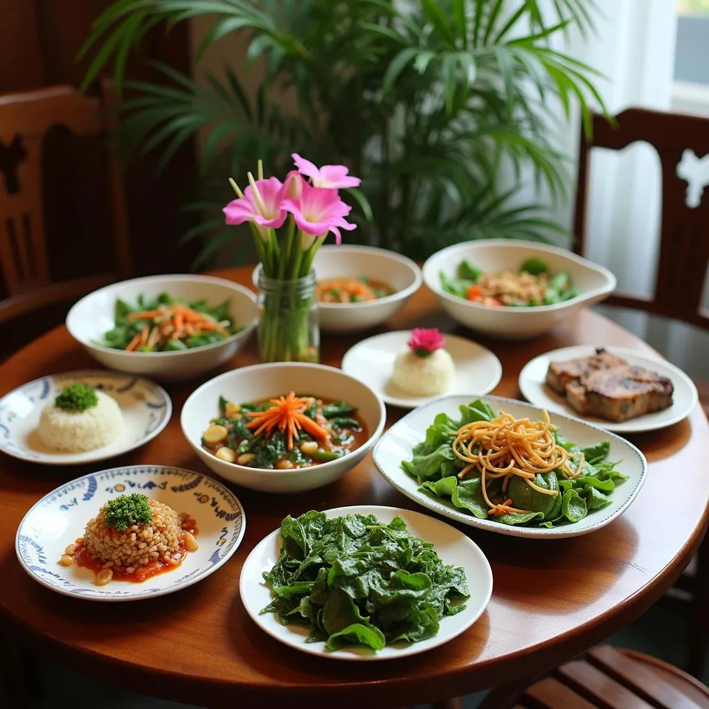 Traditional Vietnamese dishes served on a table in Hanoi