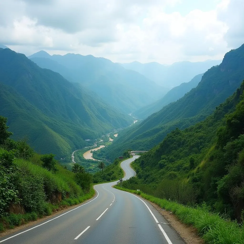 Scenic mountain road leading to Sapa