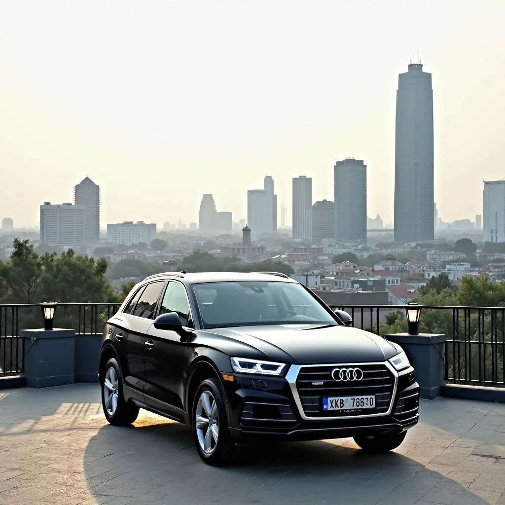 Hanoi city skyline with a black Audi Q5 in the foreground