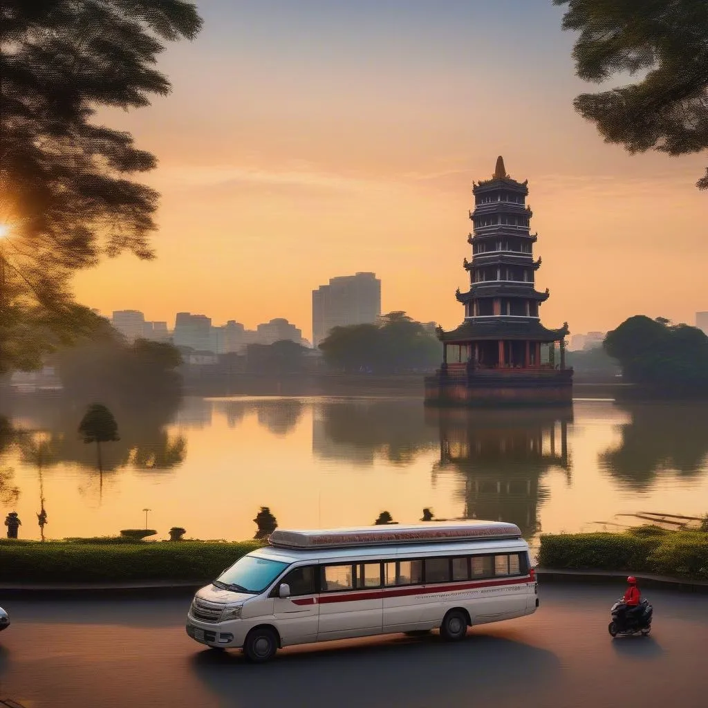 Hanoi Skyline with TRAVELCAR Van