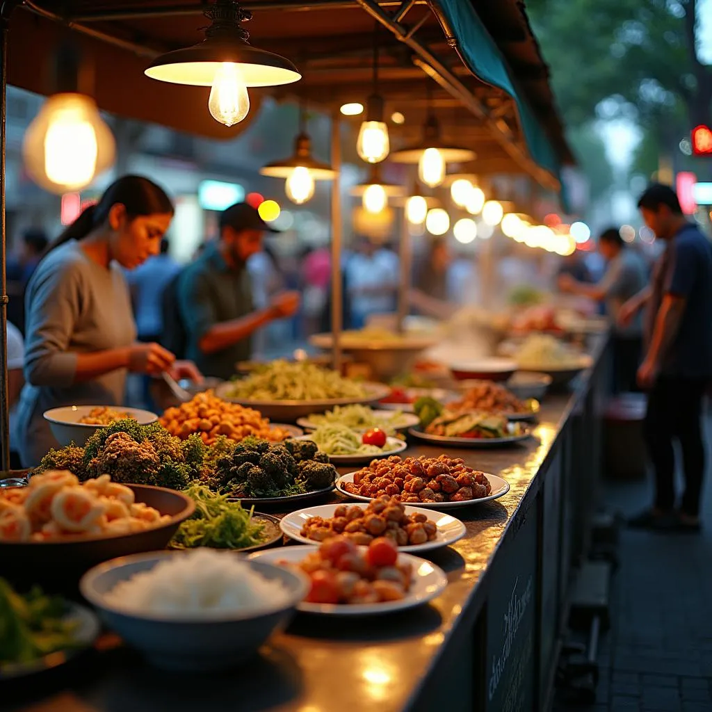 A bustling Hanoi street food market