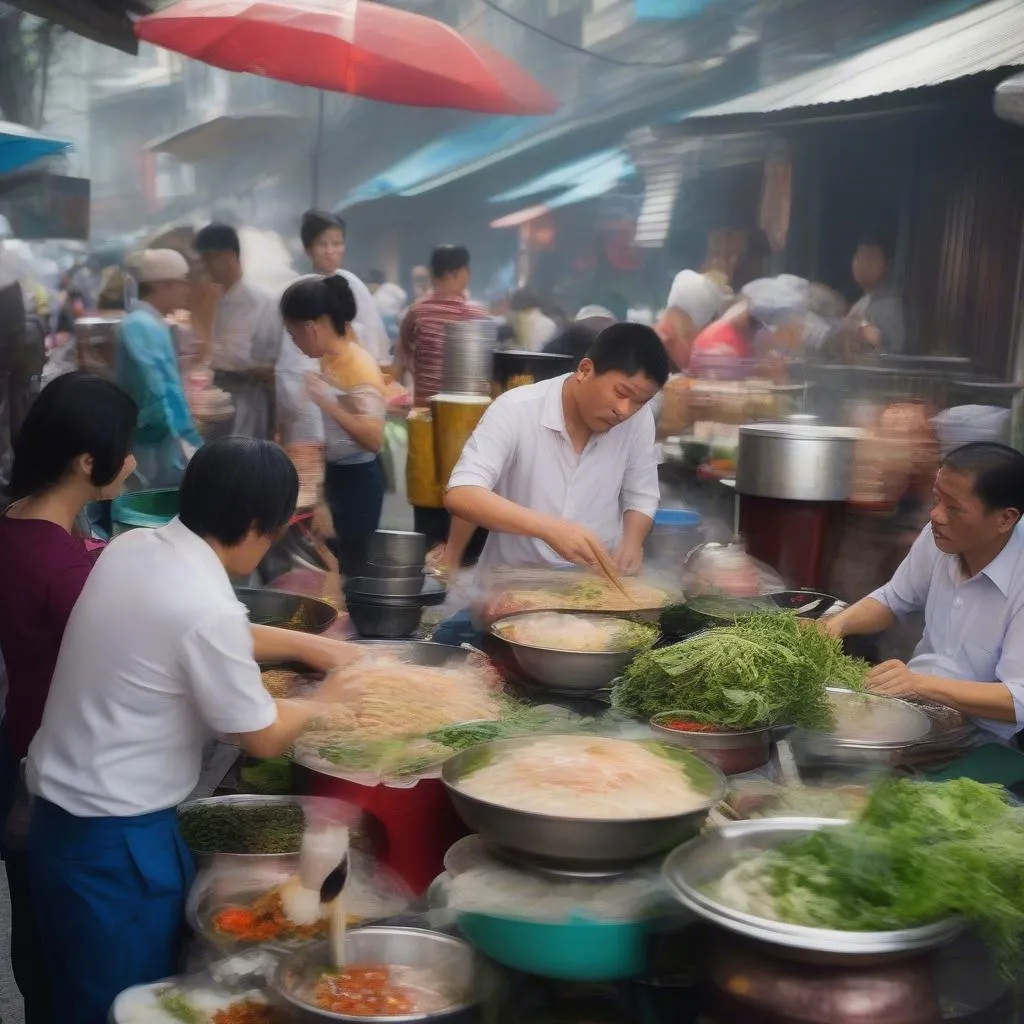 Street food stall in Hanoi, Vietnam