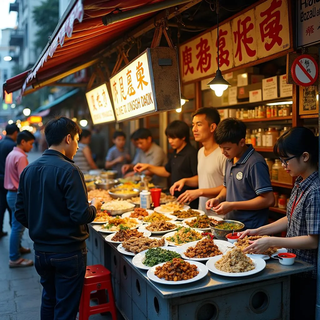 Street food stall in Hanoi Old Quarter