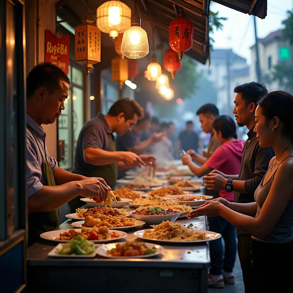 Busy Hanoi street food stall