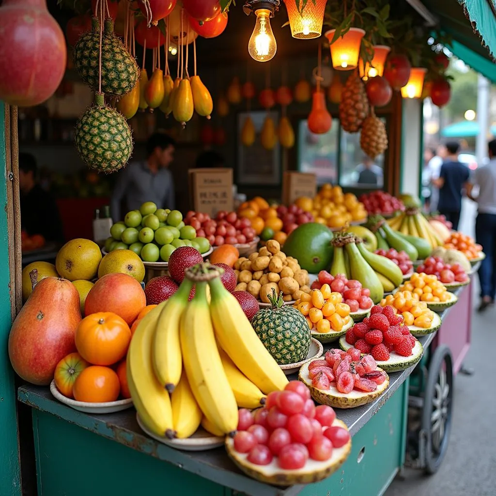 Street food stall with fresh fruits