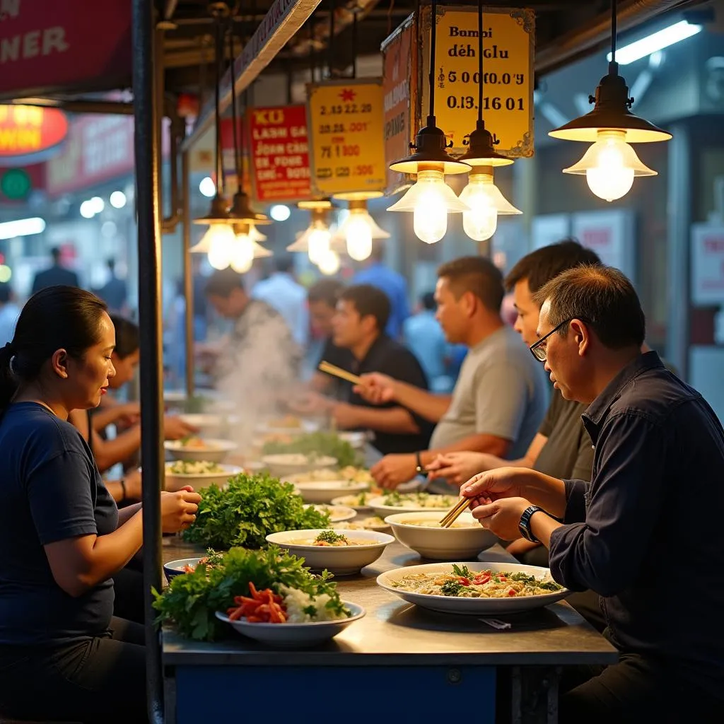 Hanoi street food stall serving pho