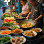 Hanoi Street Food Stall Serving Savory Side Dishes