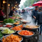 Vibrant Hanoi Street Food Stalls