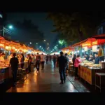 Hanoi street food stalls at night