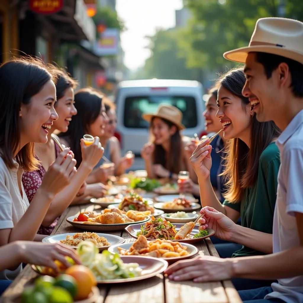 Group enjoying Hanoi Street Food Tour