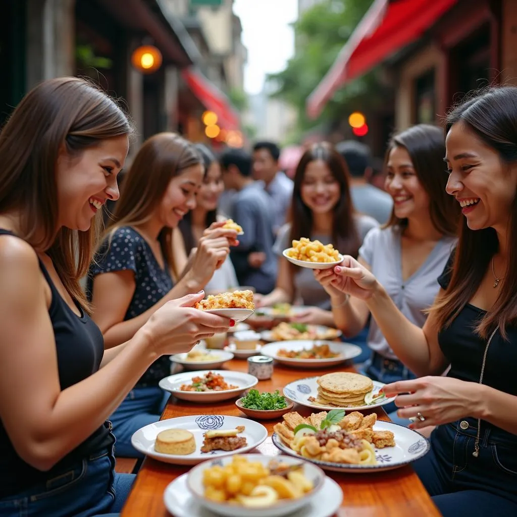 group-tourists-enjoying-hanoi-street-food-tour