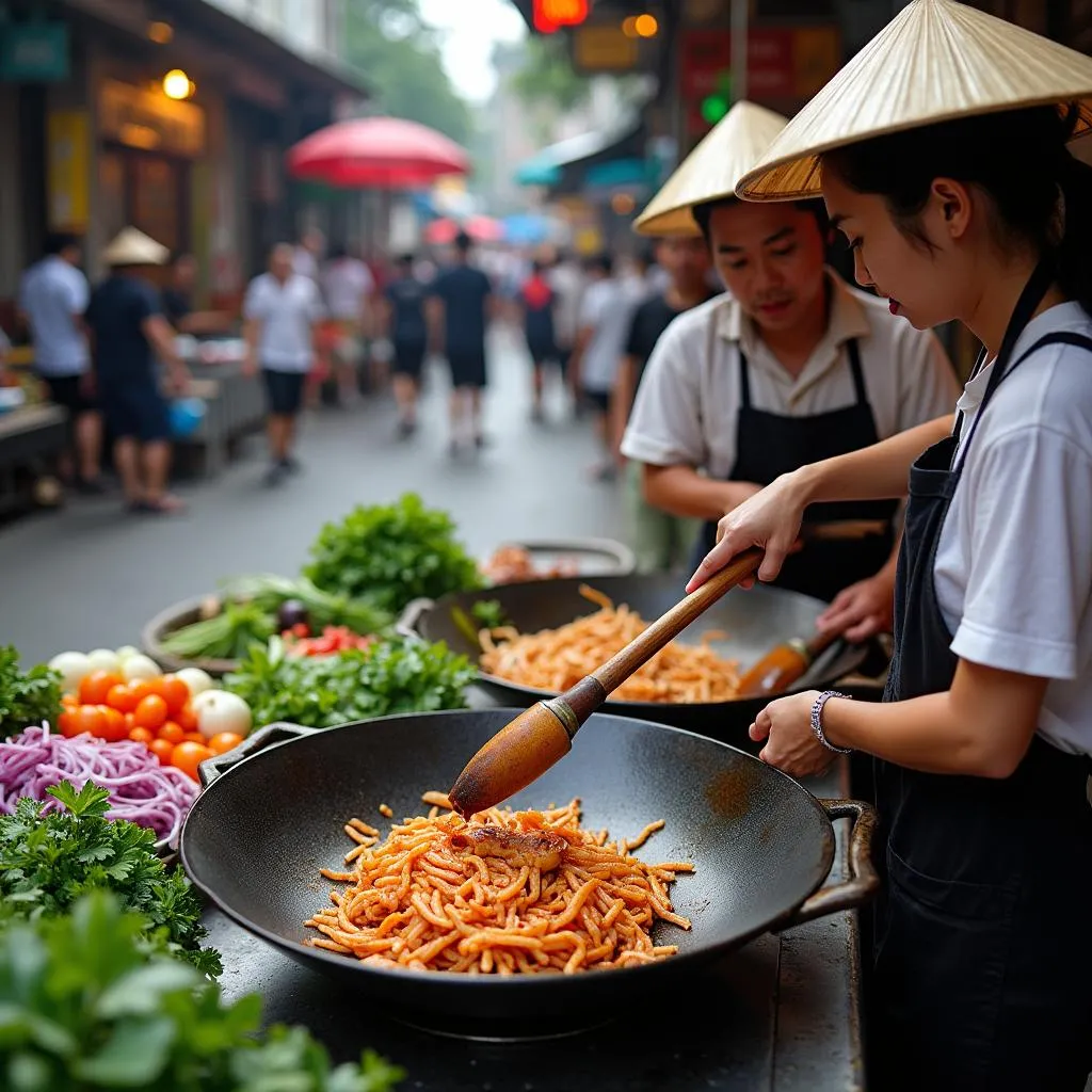 Hanoi Street Food Vendor Preparing &quot;Rong Chi Vang&quot; Dish