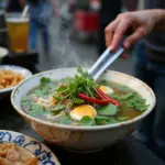 Hanoi Street Food Vendor Serving Pho