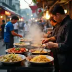 Hanoi street food vendors preparing comfort food