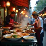 Hanoi street food vendors selling traditional dishes