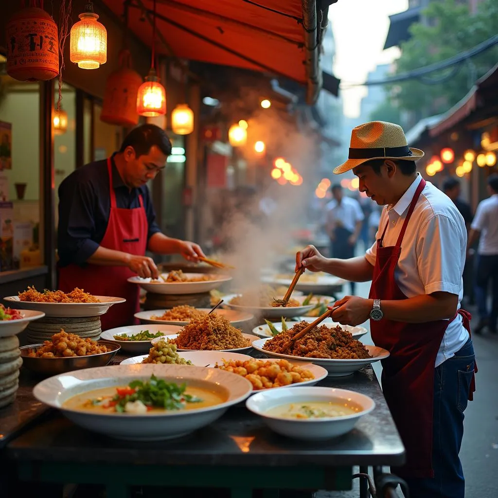 Hanoi street food vendors selling traditional dishes