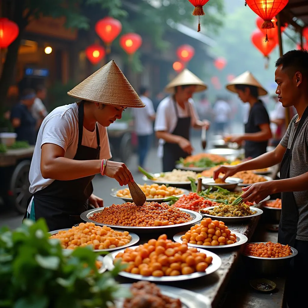 Hanoi street food vendors in July