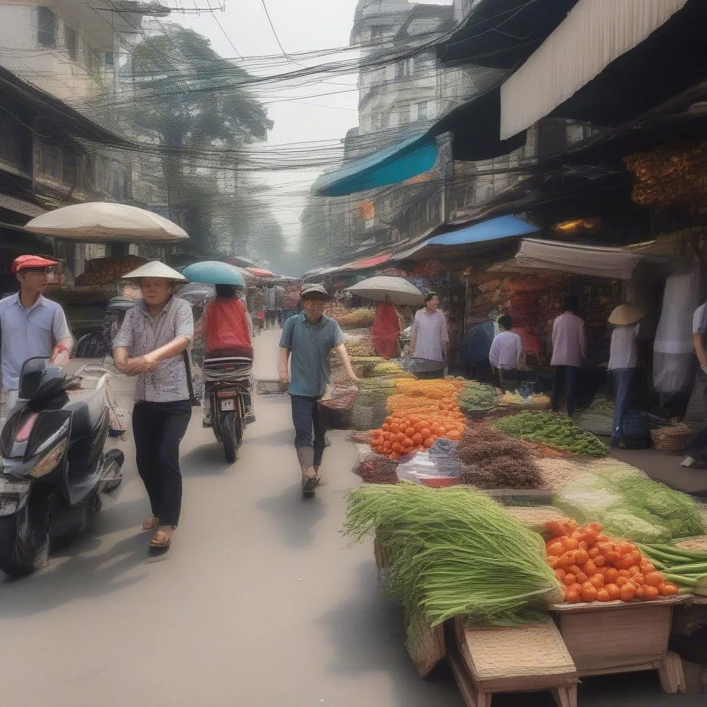 Vibrant Street Market in Hanoi