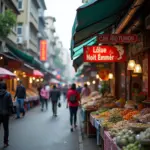 Hanoi street market with various loan options