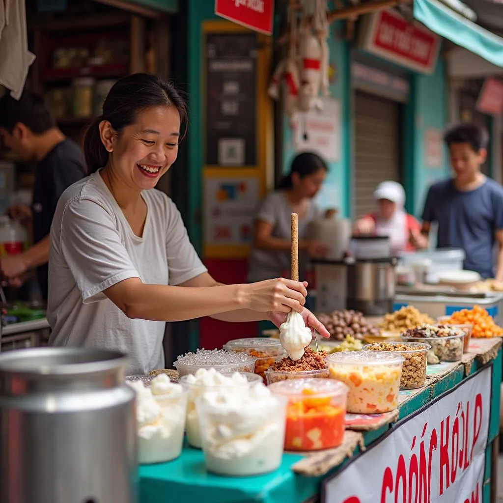 Hanoi street vendor selling sữa chua túi