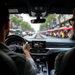 Hanoi street view from inside a luxurious Audi