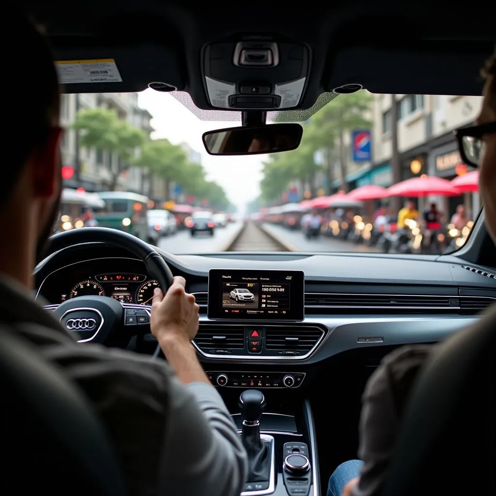 Hanoi street view from inside a luxurious Audi