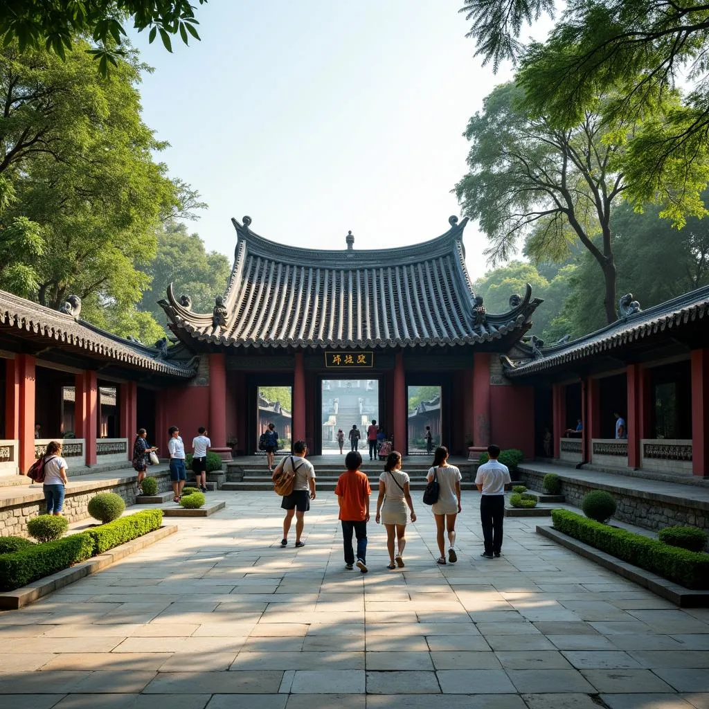 Hanoi Temple of Literature Courtyard with Tourists