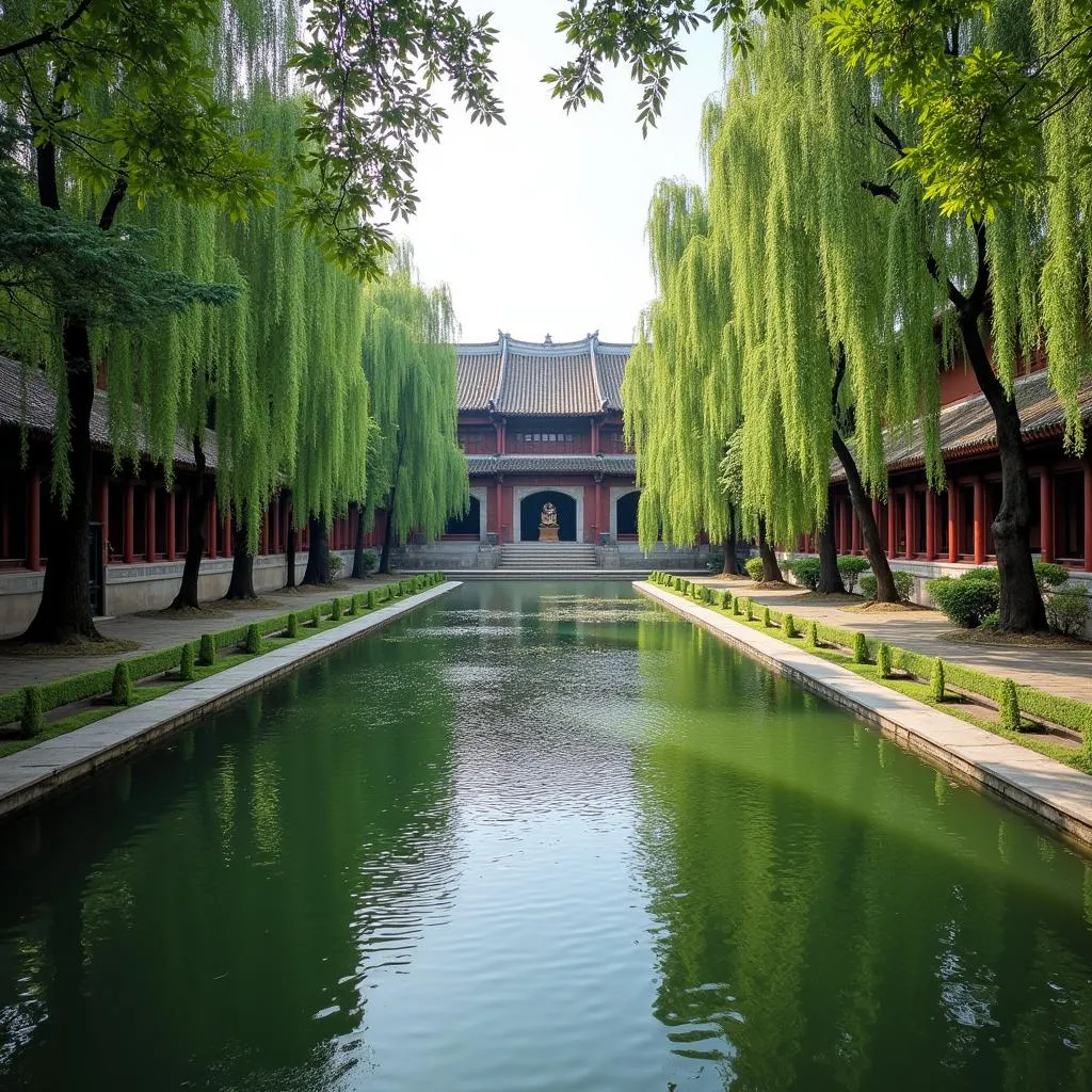 Temple of Literature in Hanoi with lush green gardens