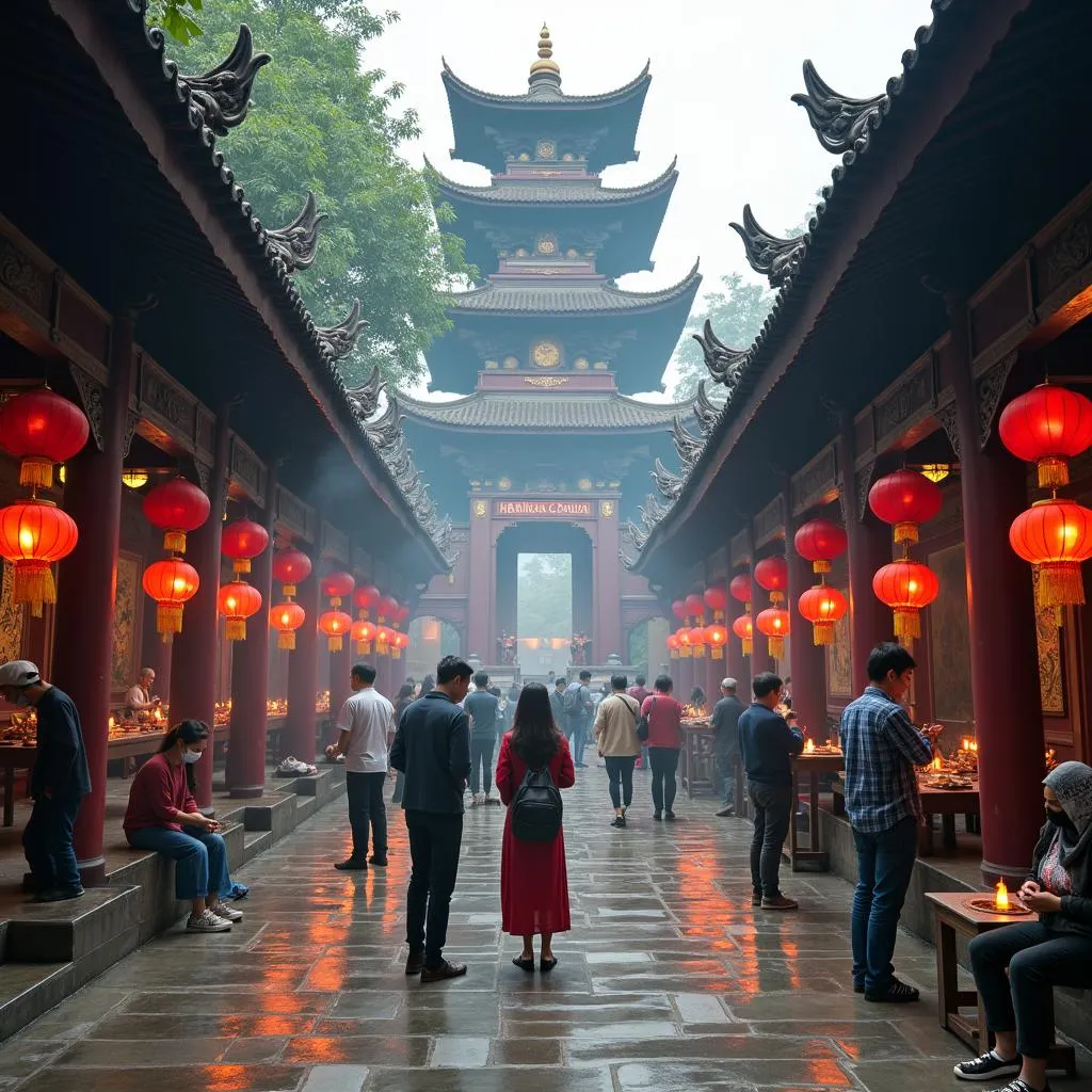 Visiting a temple in Hanoi for blessings