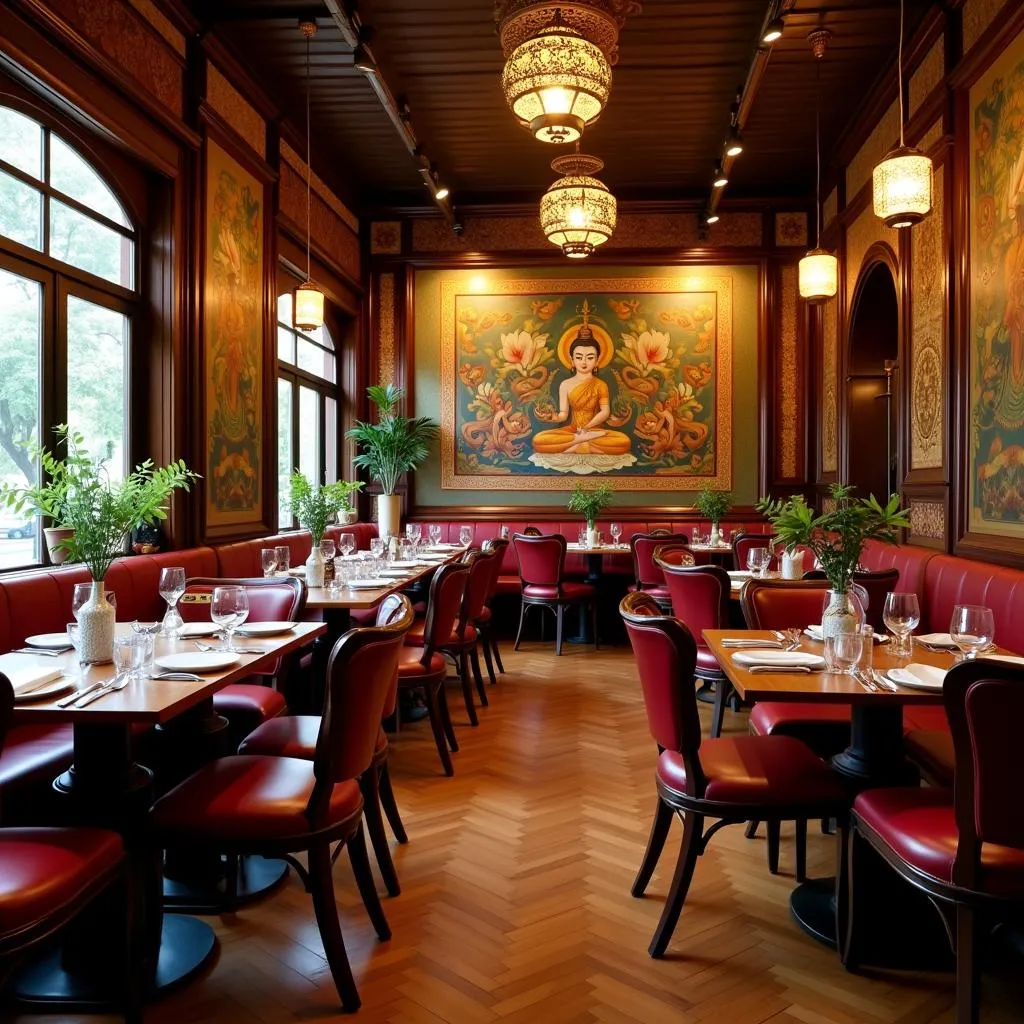 Cozy interior of a Thai restaurant in Hanoi